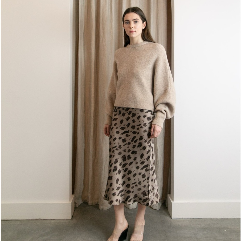 Anine Bing bar silk skirt beige leopard
